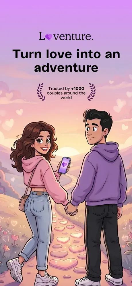 Loventure couples app home screen — turn love into an adventure