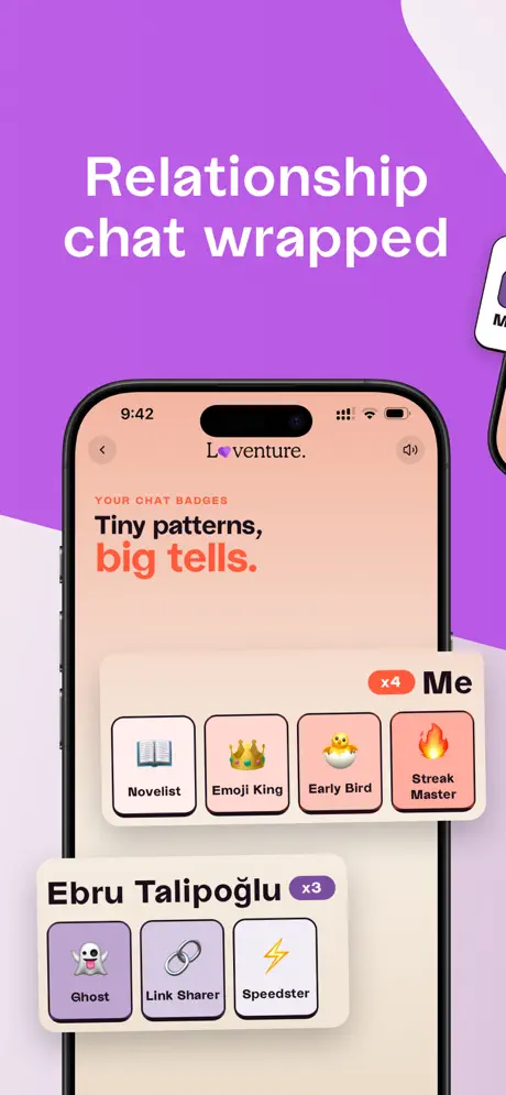 Relationship chat wrapped with playful badges